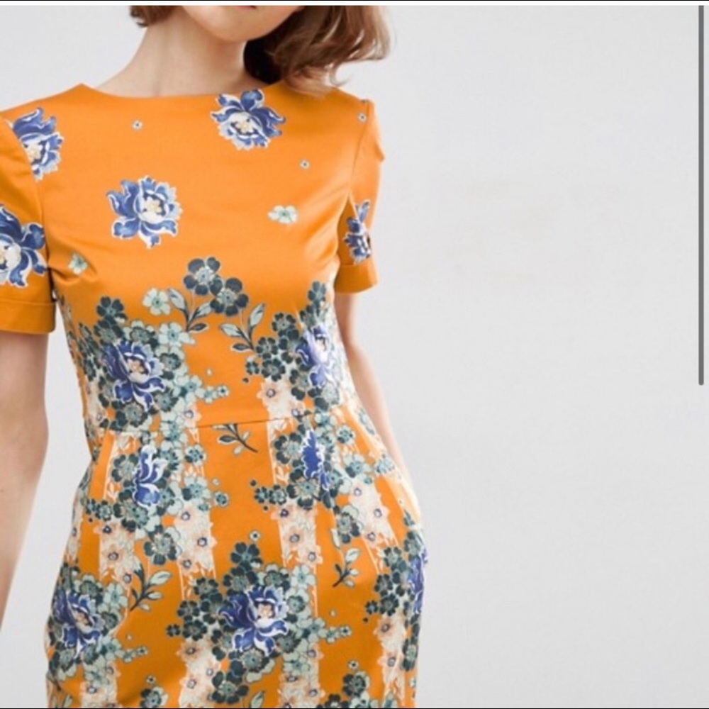 ASOS border print wiggle dress in floral print